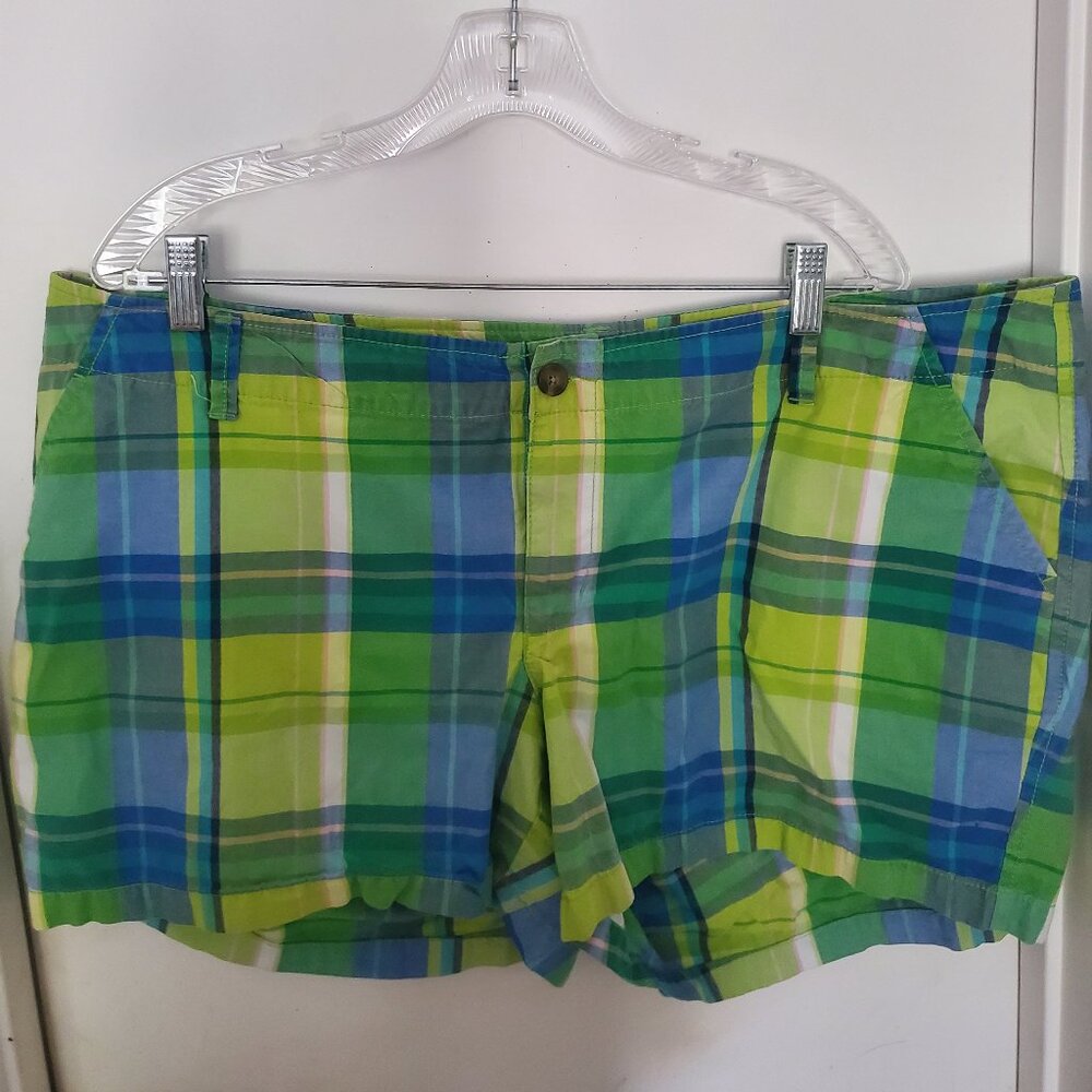 Old Navy Blue Green Plaid Shorts Women's Size 18